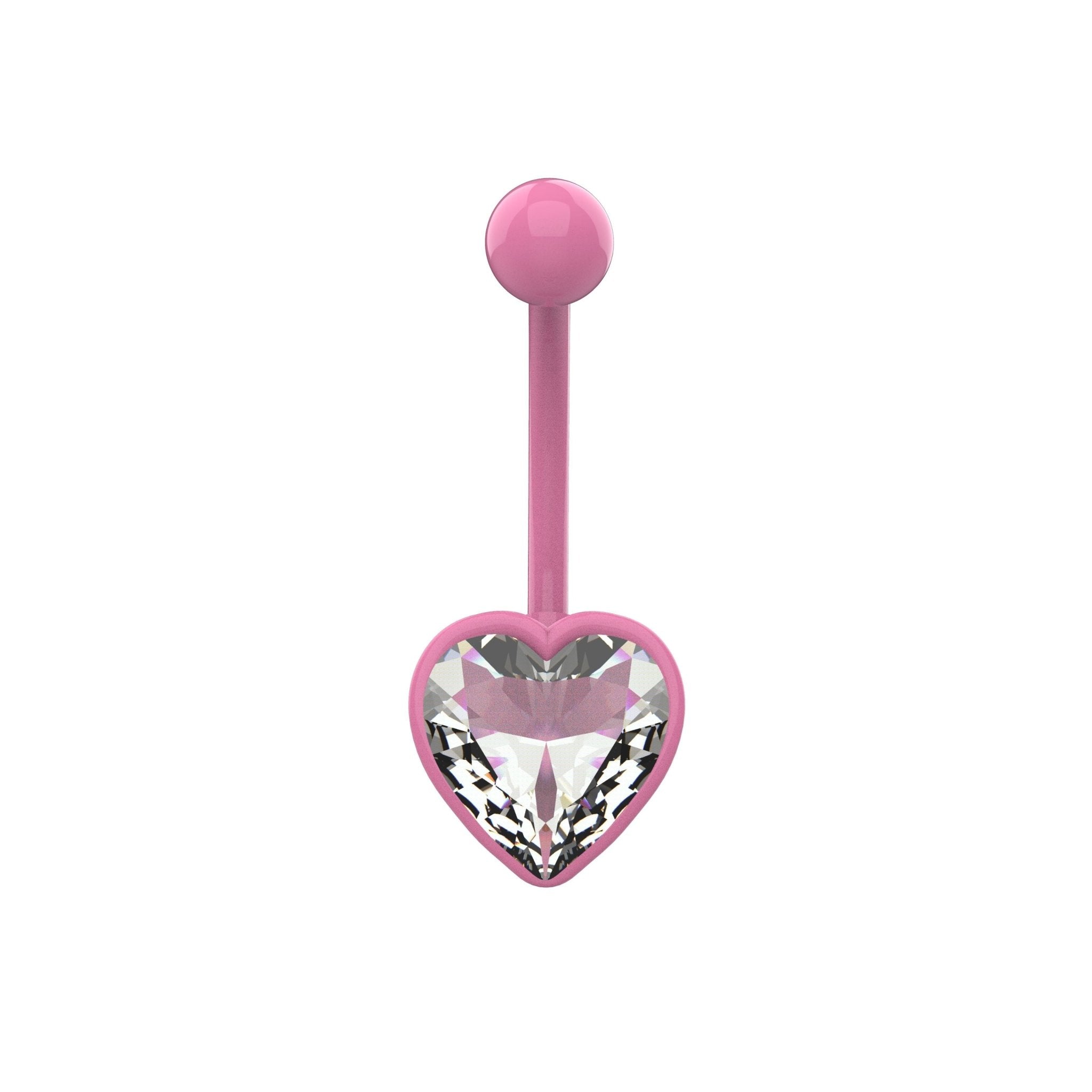 Lite Pink heart CZ belly button ring with matching curved bar