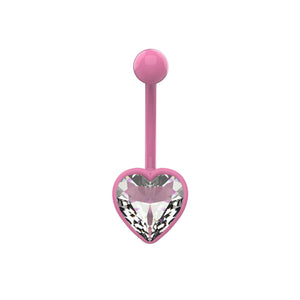 Lite Pink heart CZ belly button ring with matching curved bar
