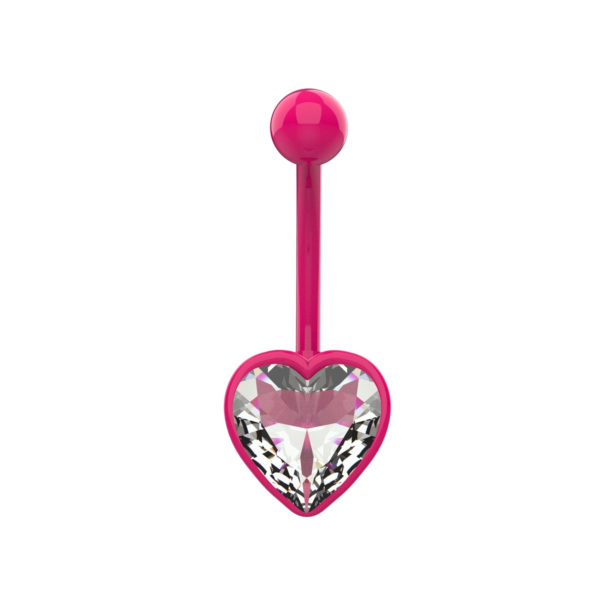 Black heart CZ navel ring with colour matched heart rim