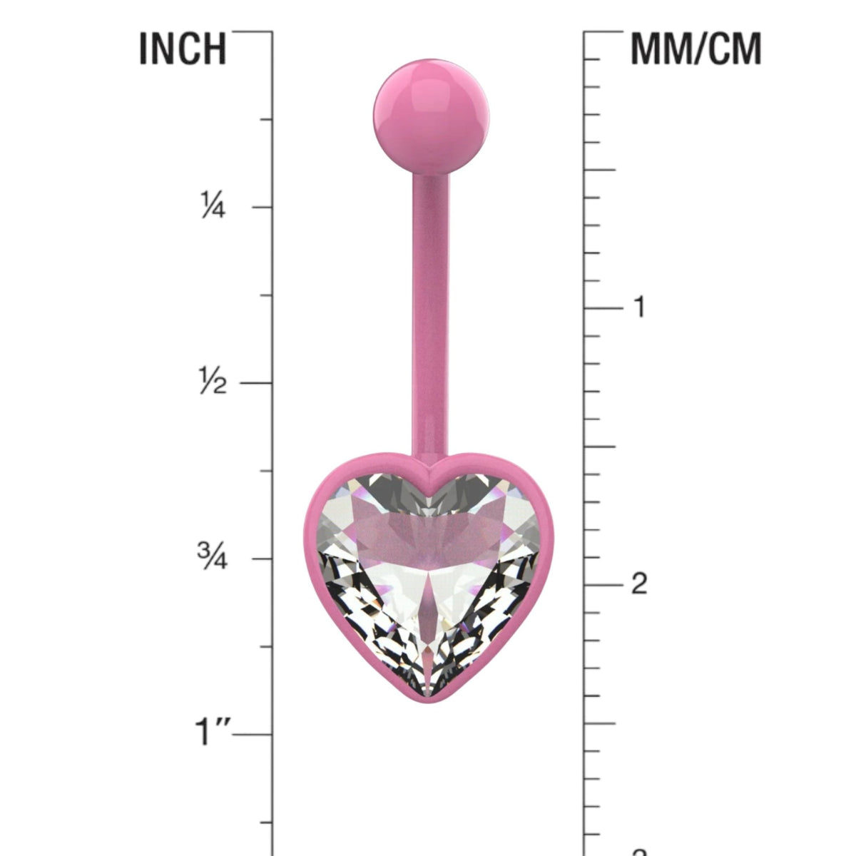 Clear heart shaped CZ crystal with matching coloured bar and rim