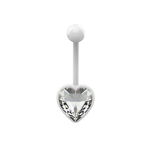 Hot Pink heart CZ belly button ring with matching top ball