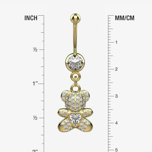 Gold tone teddy bear dangle charm covered in clear CZ crystals