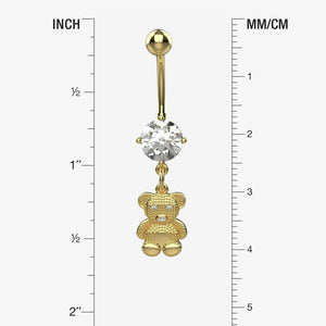 Textured dotted gold tone teddy bear charm with tiny clear CZ eyes