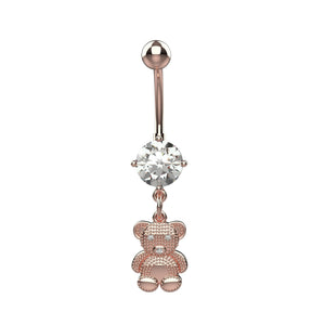 Large round clear CZ crystal on 14G teddy bear navel ring bar