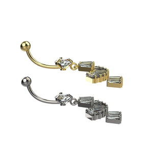 Stainless steel 14G 10mm curved bar with crystal fan dangle