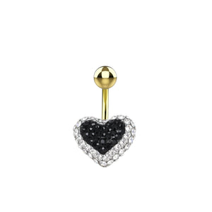 INDOLIBAS crystal heart belly button ring with 14 gauge 1.6 mm bar