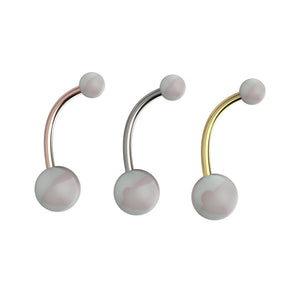 14G 10mm white pearl style belly button ring in 316L steel