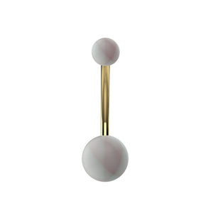 14G white pearl style matte ball belly ring with curved metal bar