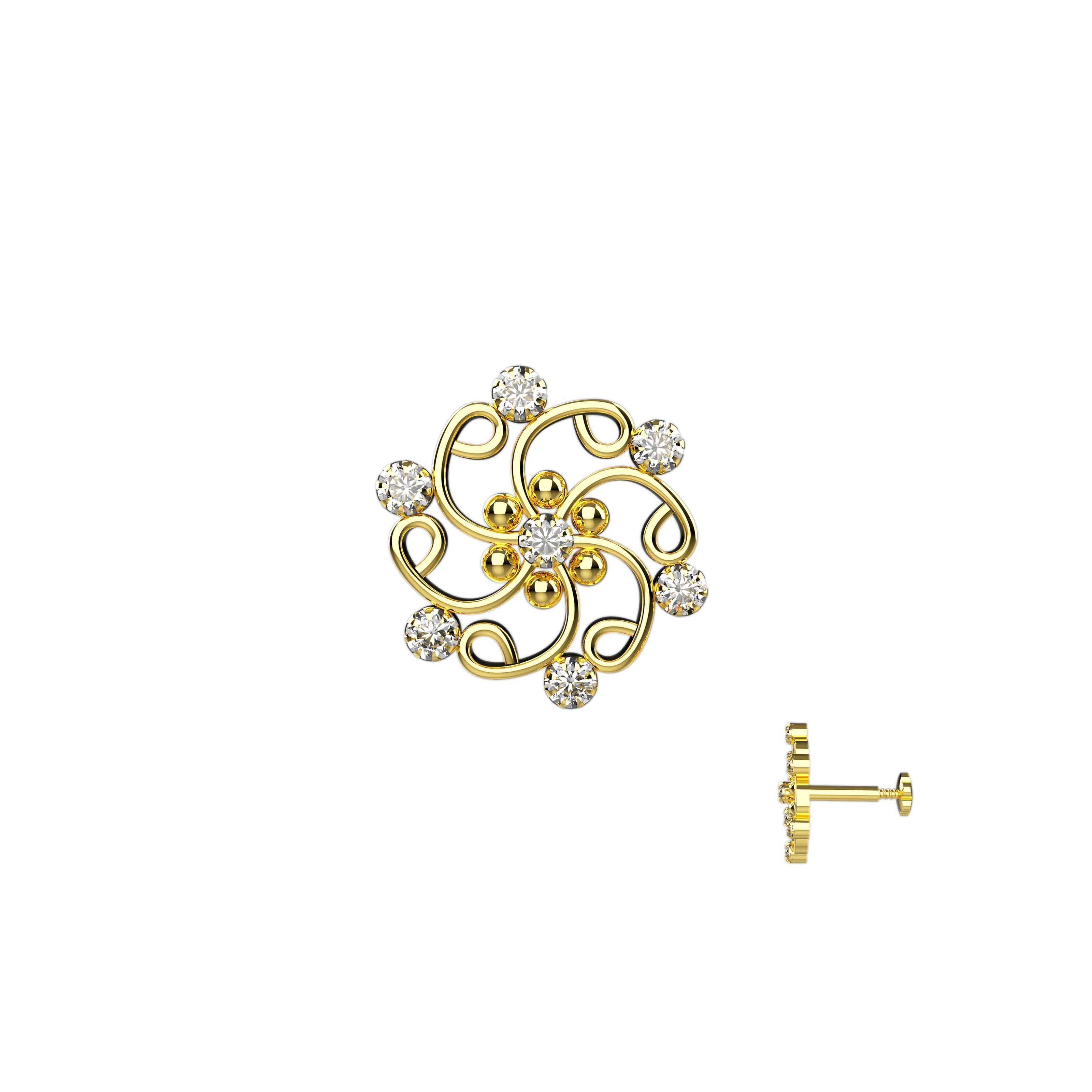 Modern Gold Nose Pin - Spiral Style with White Stones