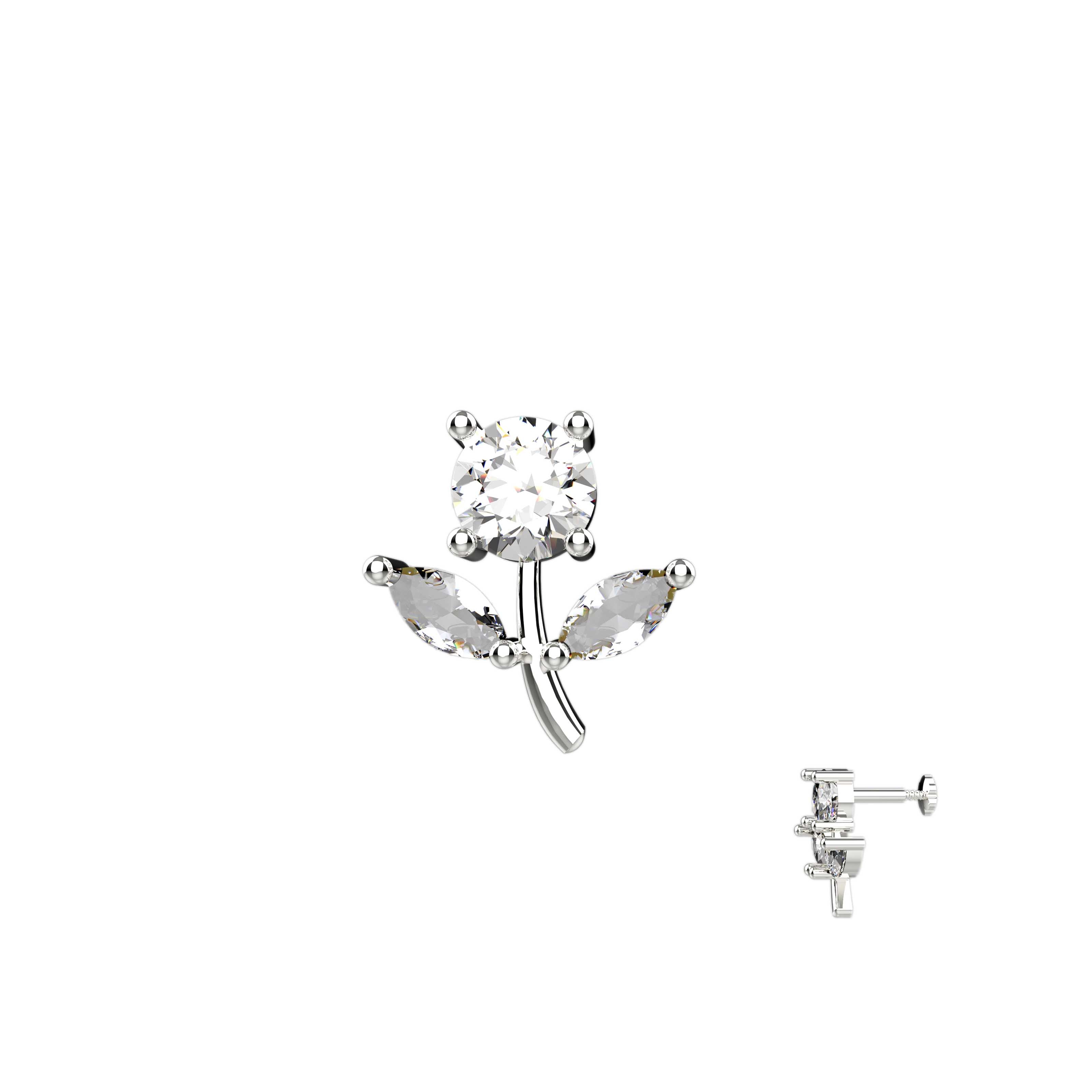 Classic Radiant Silver Nosepin | Tulip Leaf Jewelry Style