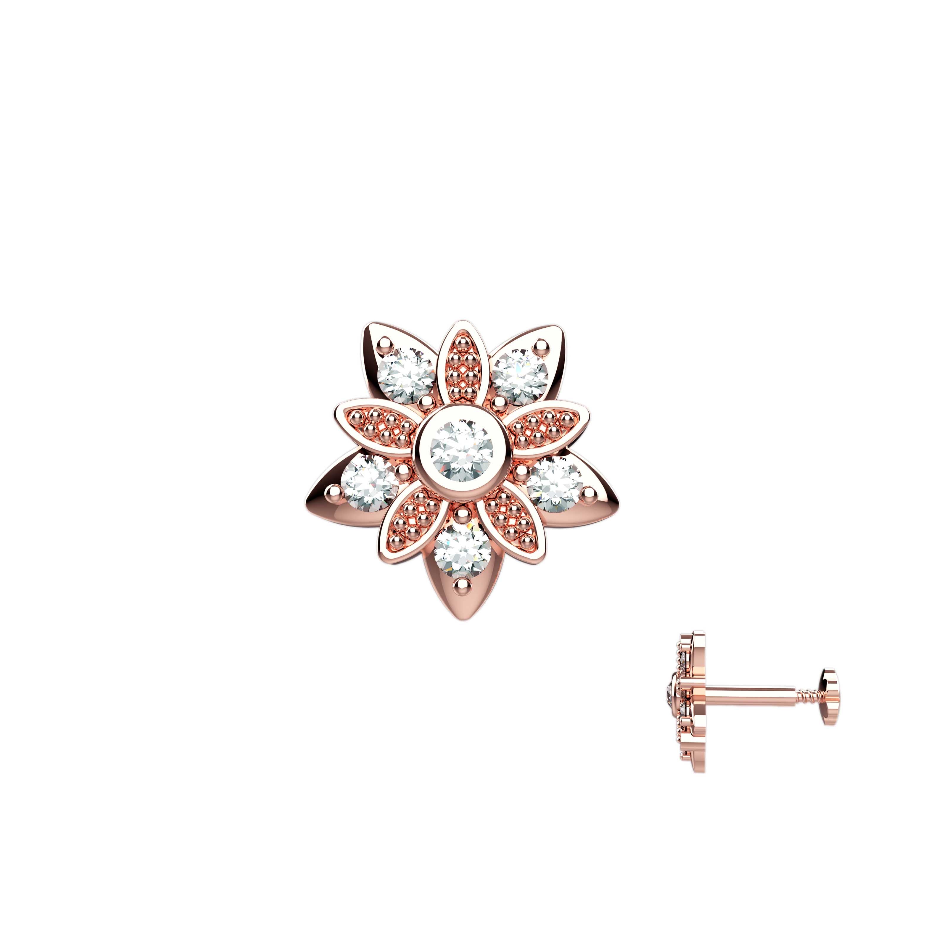 Rose Gold Nose Pin with Screw Design | Pierced Nose Jewelry