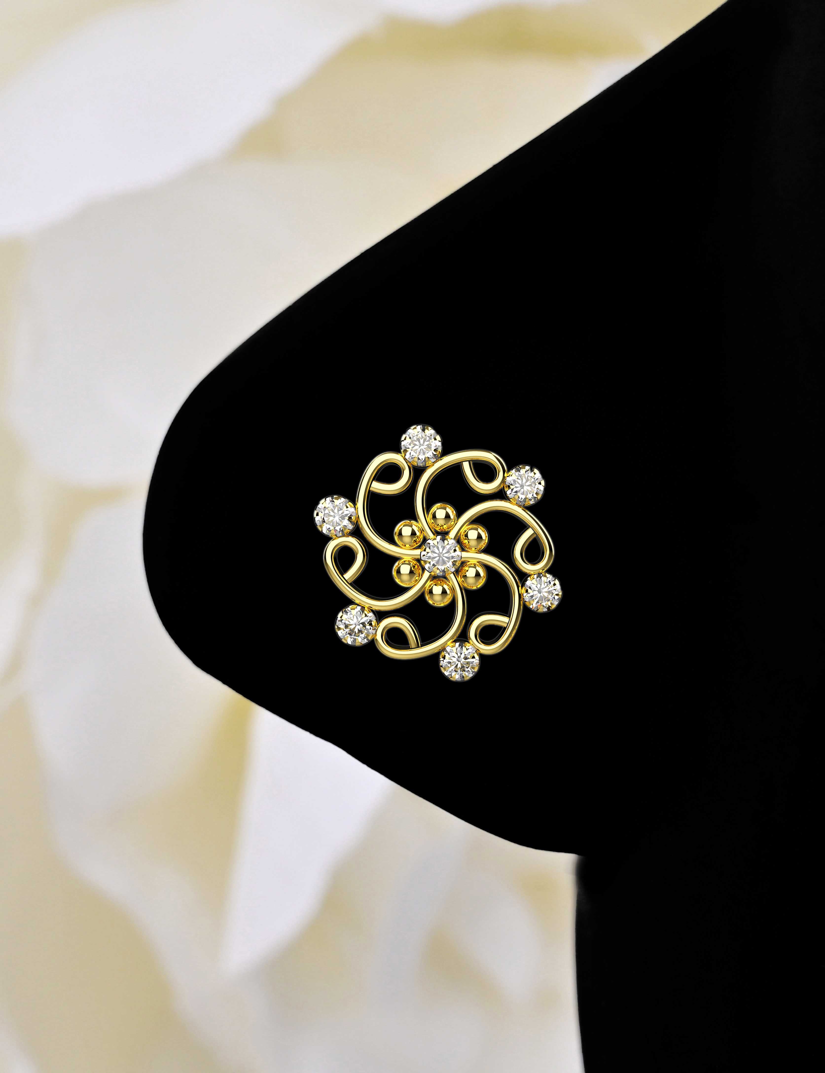 Modern Gold Nose Pin - Spiral Style with White Stones