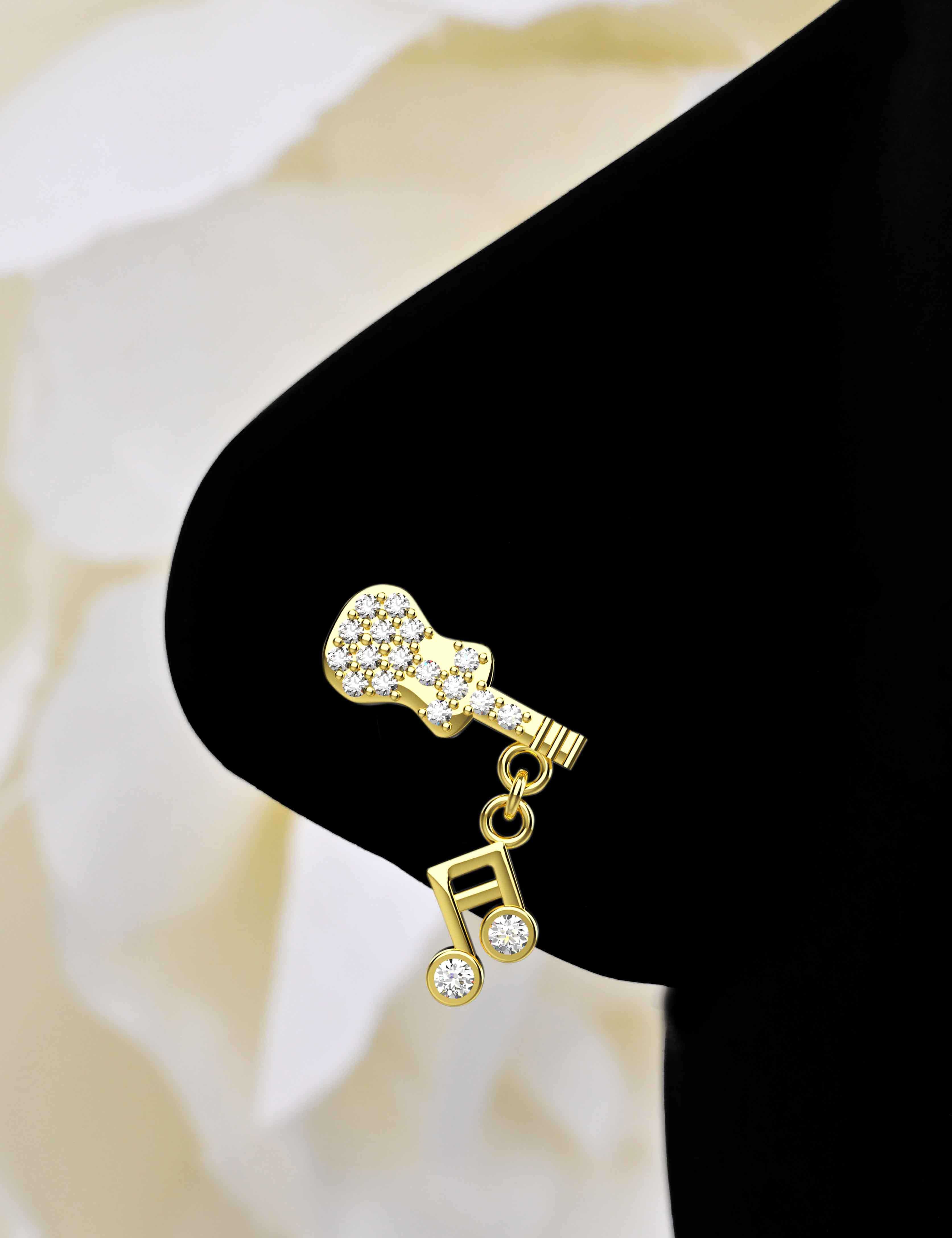 Unique Diamond Nose Pins - Guitar Shape Jewelry