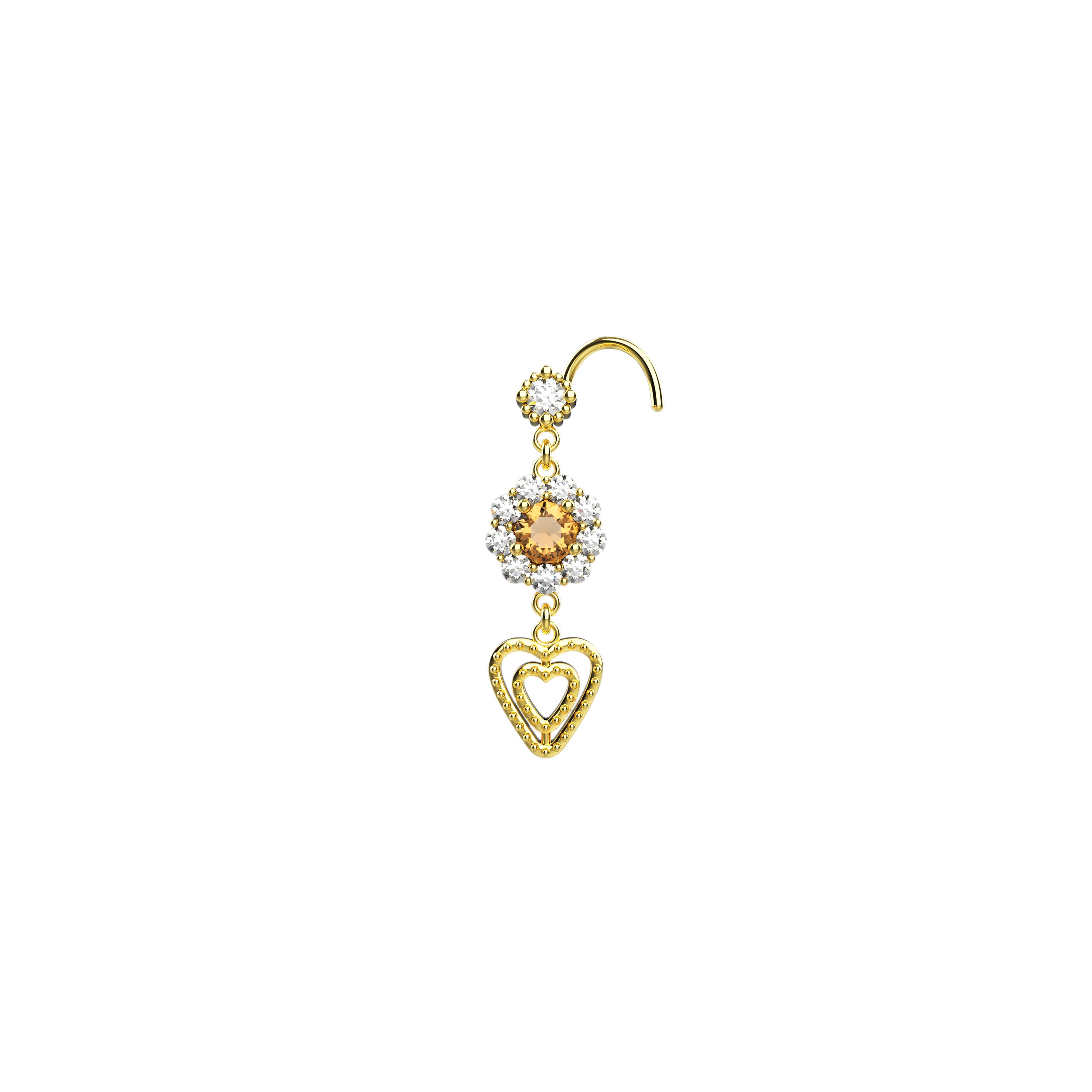 Dangle Design - Charming Double Heart Hanging Nose Pin