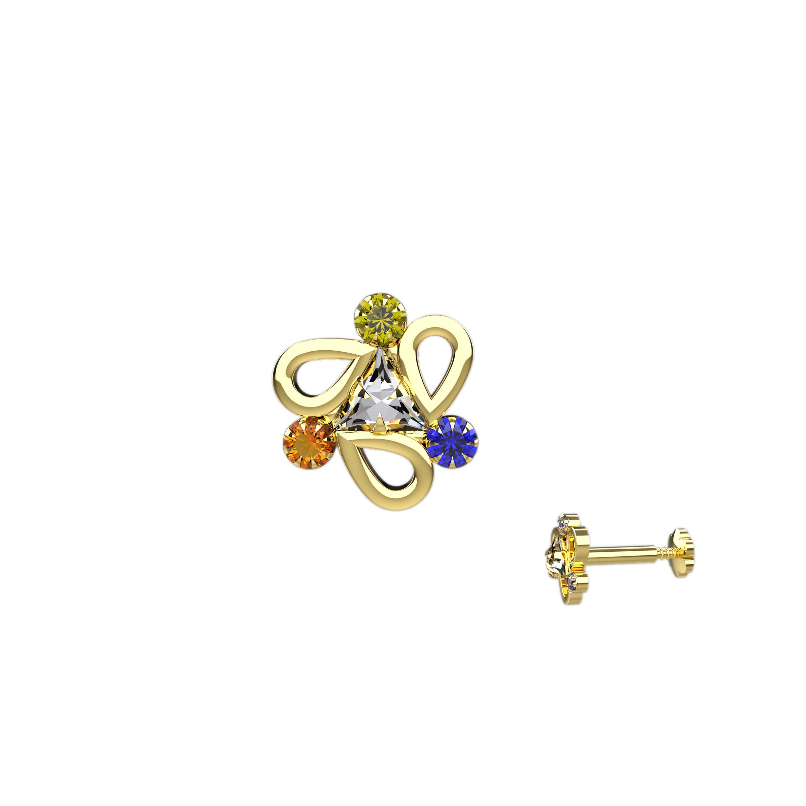 Multi Stone Cute Nose pins - Gold Jewellery for Girls