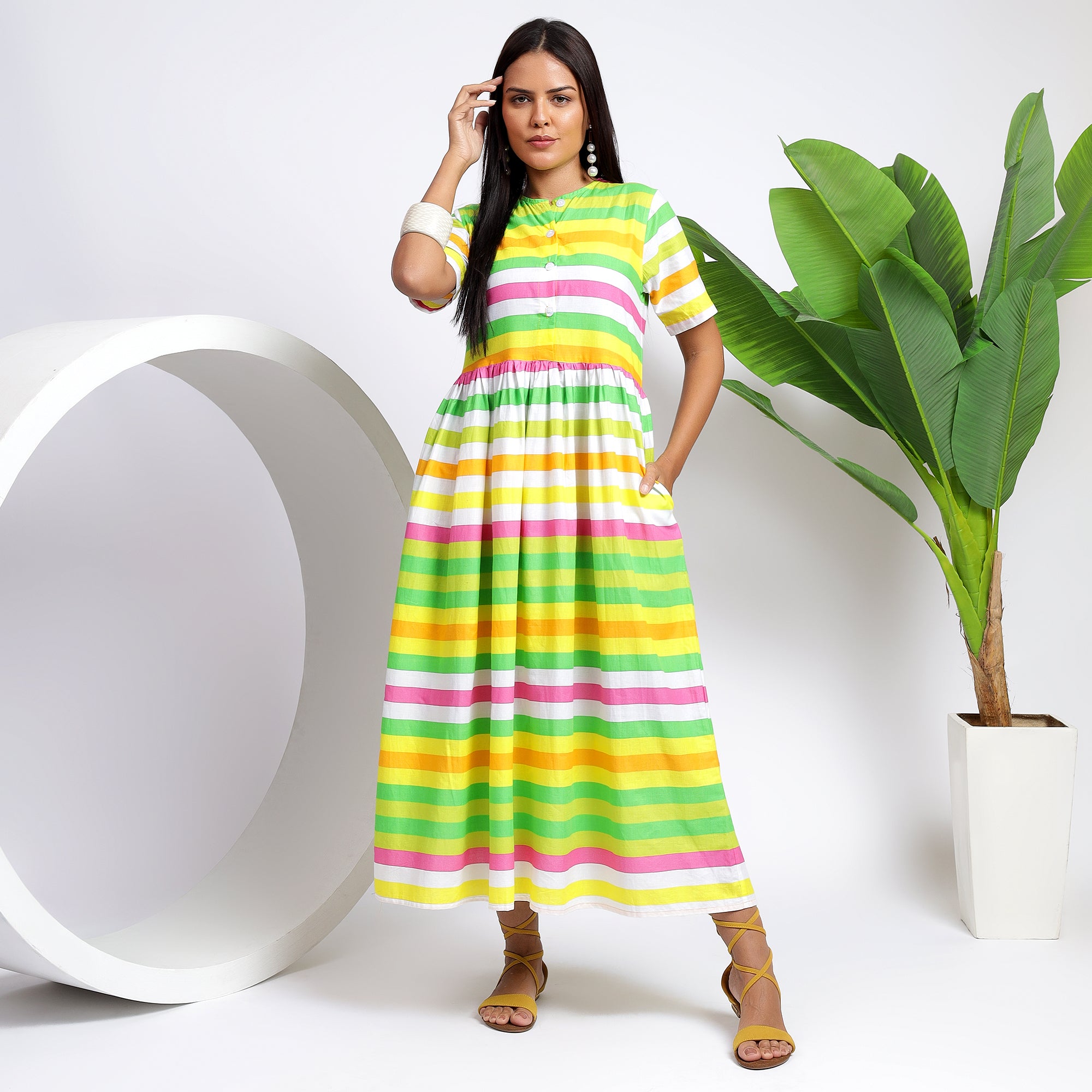 Trendy Multicolor Striped Dress