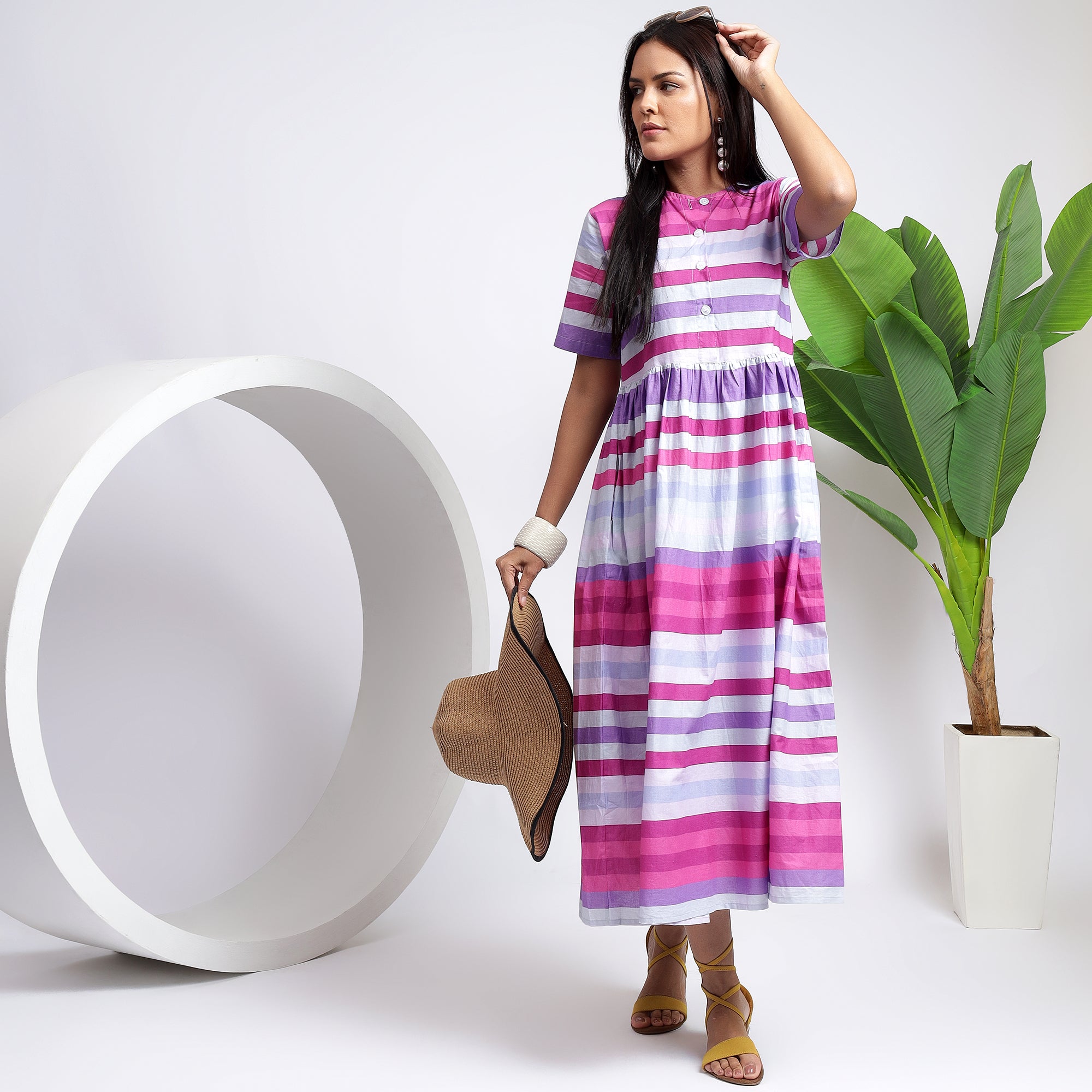 Multicolor Striped Calf-Length Dress ~ Vibrant & Stylish