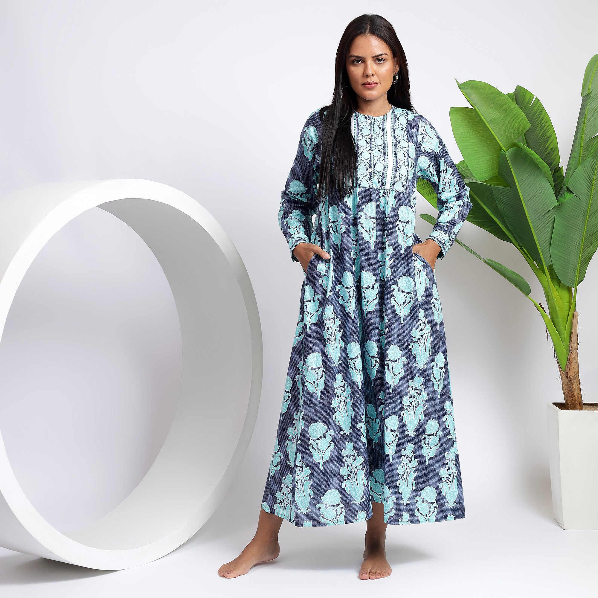 Floral Buta Midi Dress – Graceful Dresses for Women