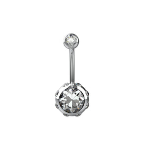 Silver navel ring with clear gemstones 
