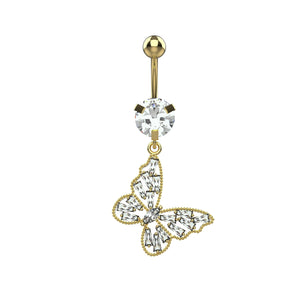 butterfly dangle belly button ring – stylish 14g navel jewellery for women