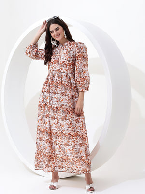 Women's Floral Maxi Dress with Puff Sleeves
