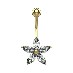 flower design belly piercing - traditional gold belly rings jewellery