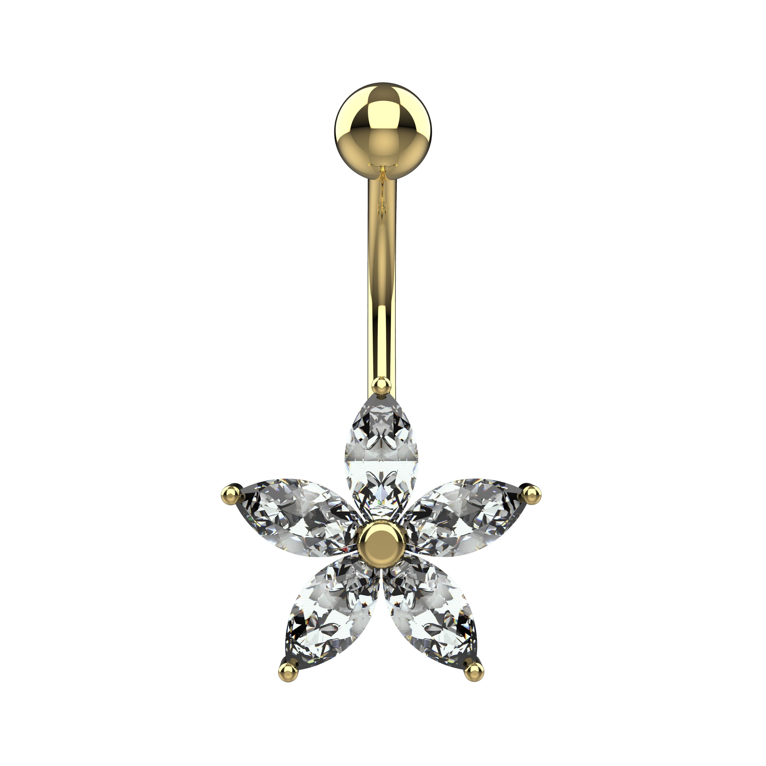 flower design belly piercing - traditional gold belly rings jewellery