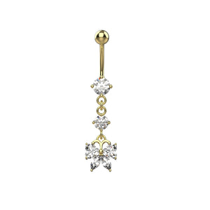 Gold butterfly belly button ring with clear gemstones