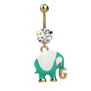 Belly button ring with green elephant 