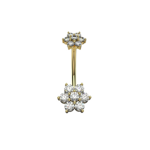 Gold belly button ring with diamond-like stones in flower shape
