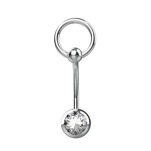 Silver belly ring with a clear gemstone 