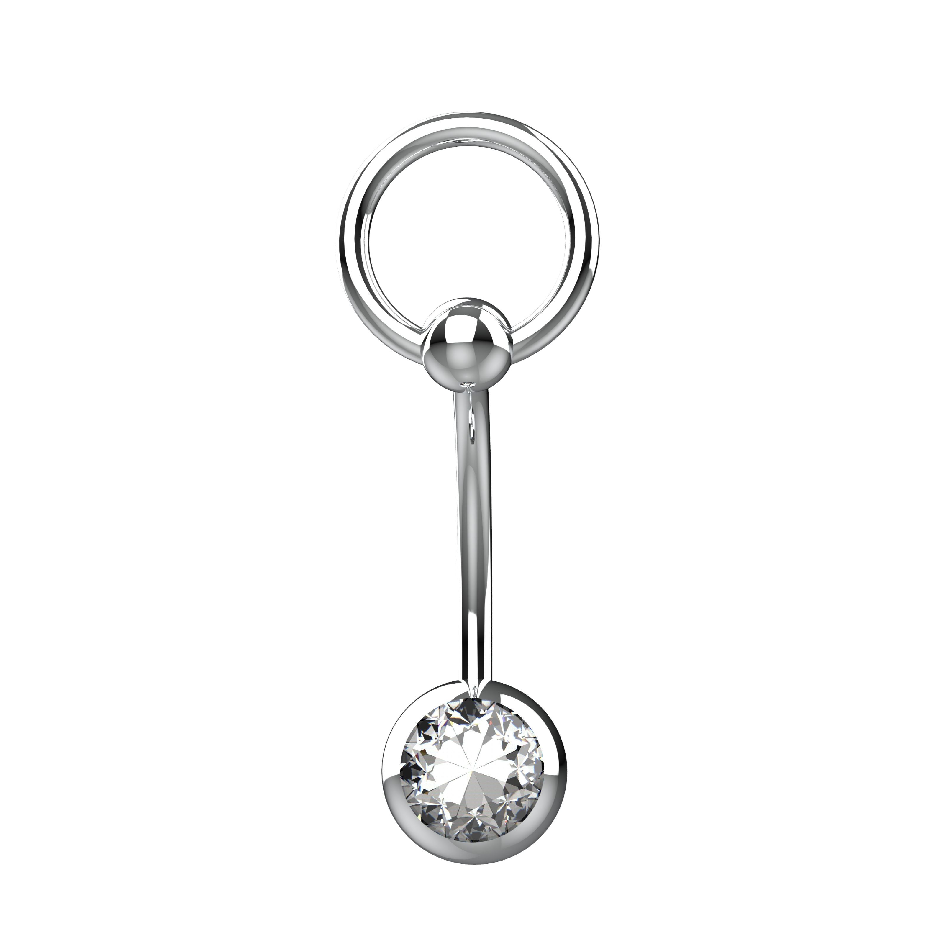 Silver belly ring with a clear gemstone 
