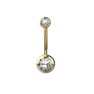 Gold belly button ring with two clear gemstones 
