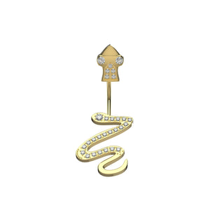 Gold snake belly button ring with clear gemstones 