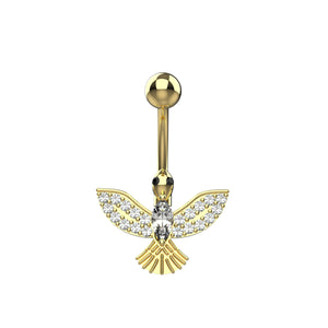 Gold belly button ring with hawk bird design 