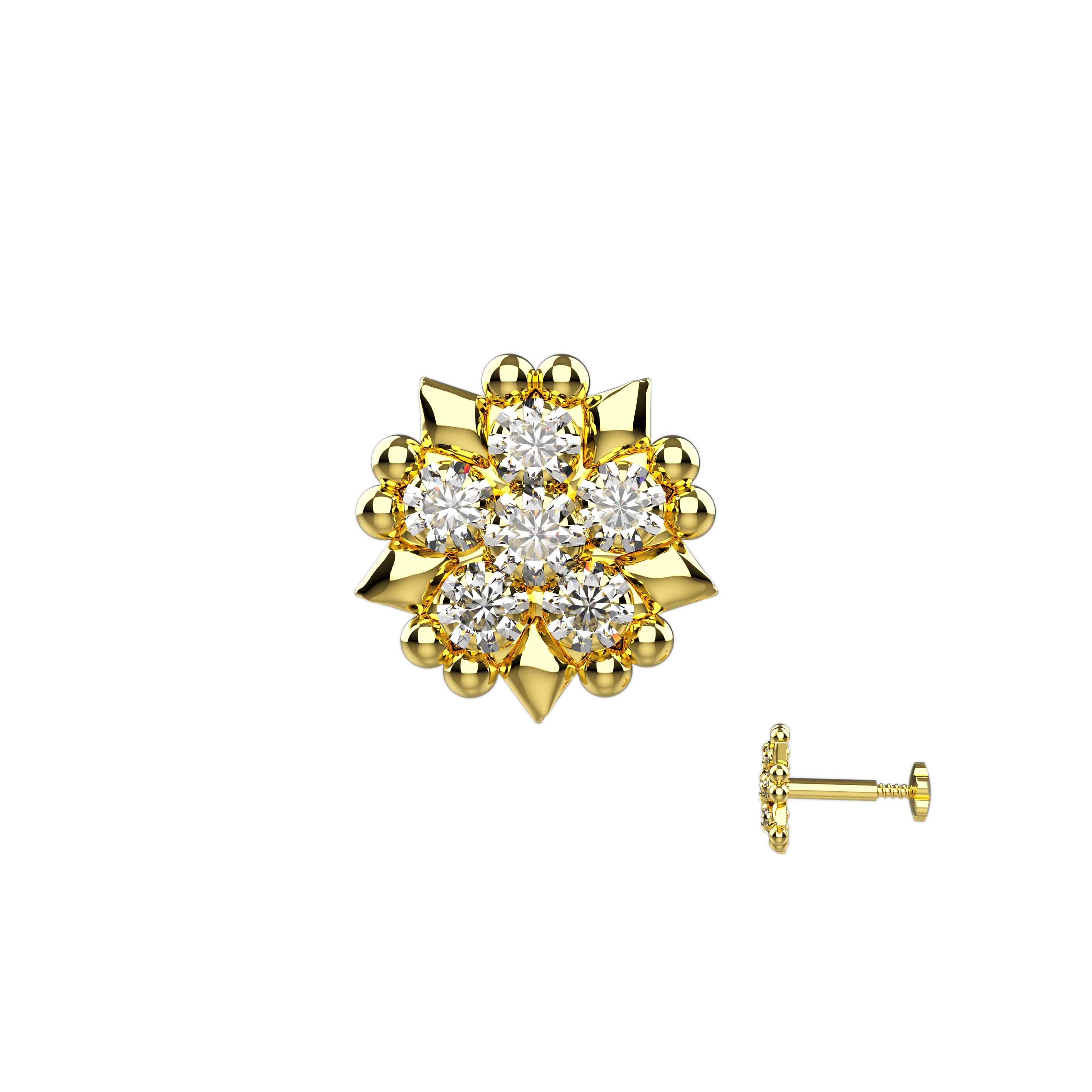 White Stonee Floral Nose Pin in Gold - Indolibas Jewelry