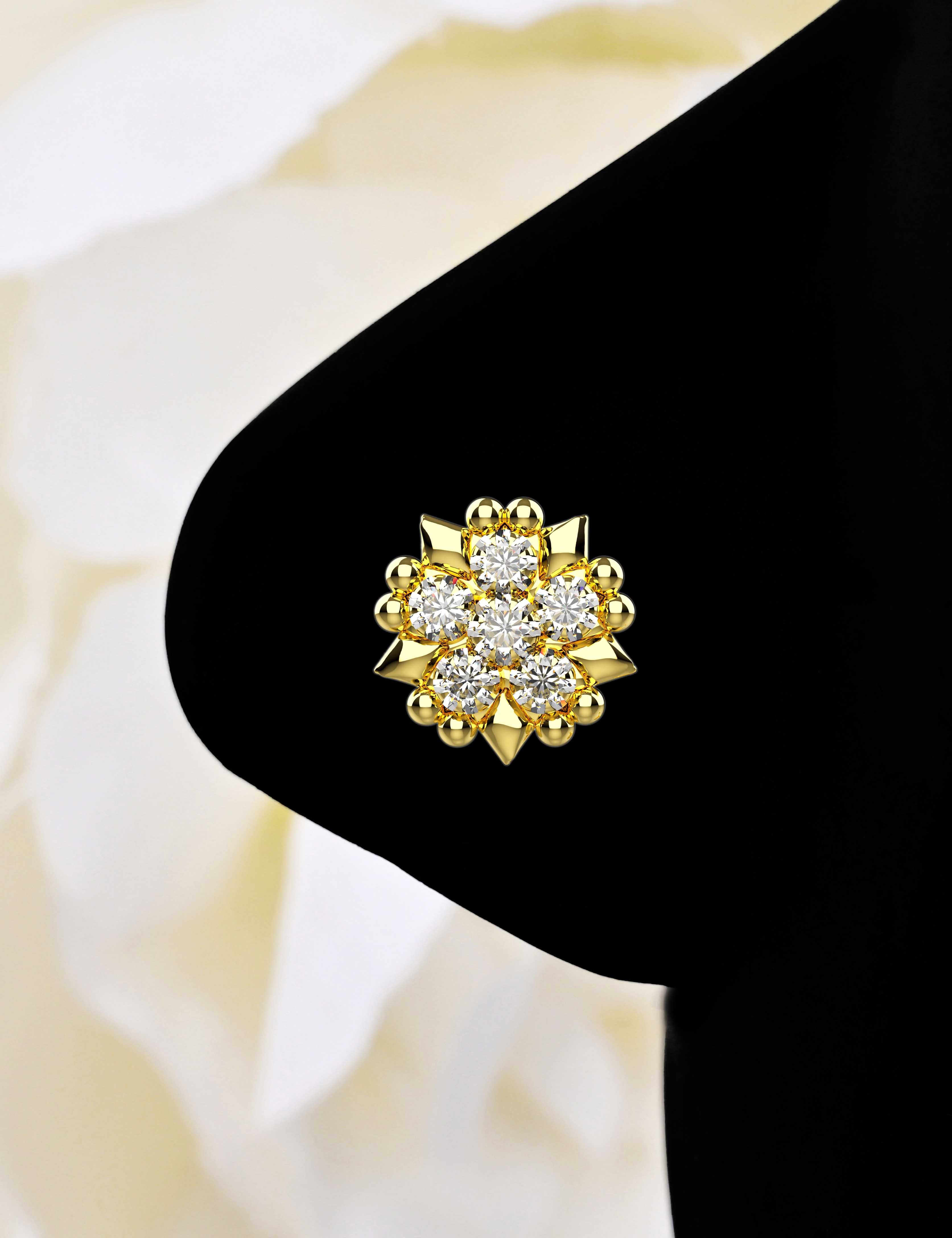 White Stonee Floral Nose Pin in Gold - Indolibas Jewelry