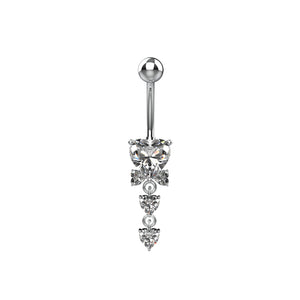 Silver belly button ring with heart-shaped gemstones