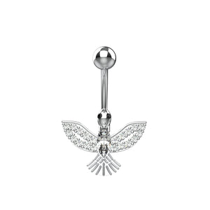 Silver belly button ring with hawk bird design 