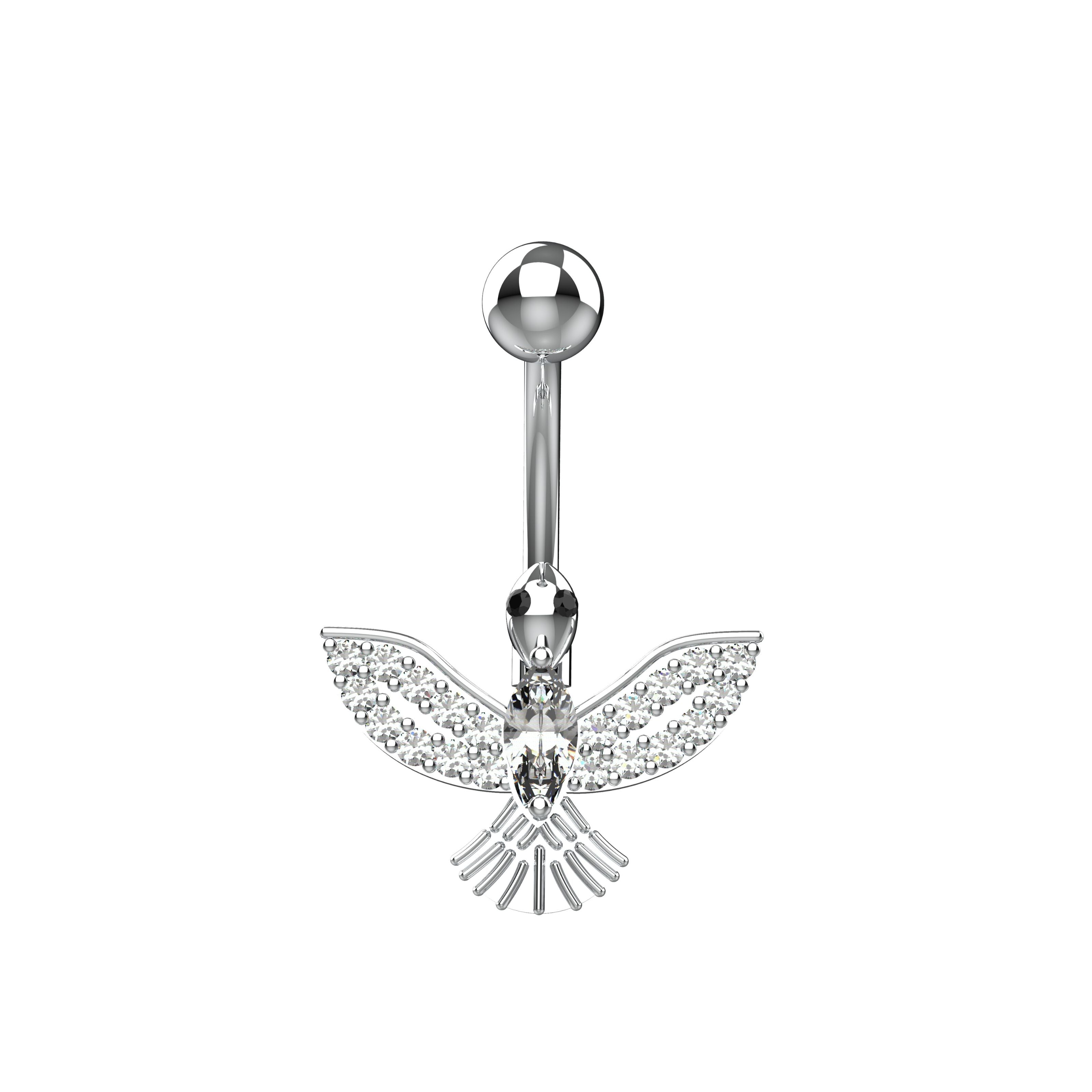 Silver belly button ring with hawk bird design 