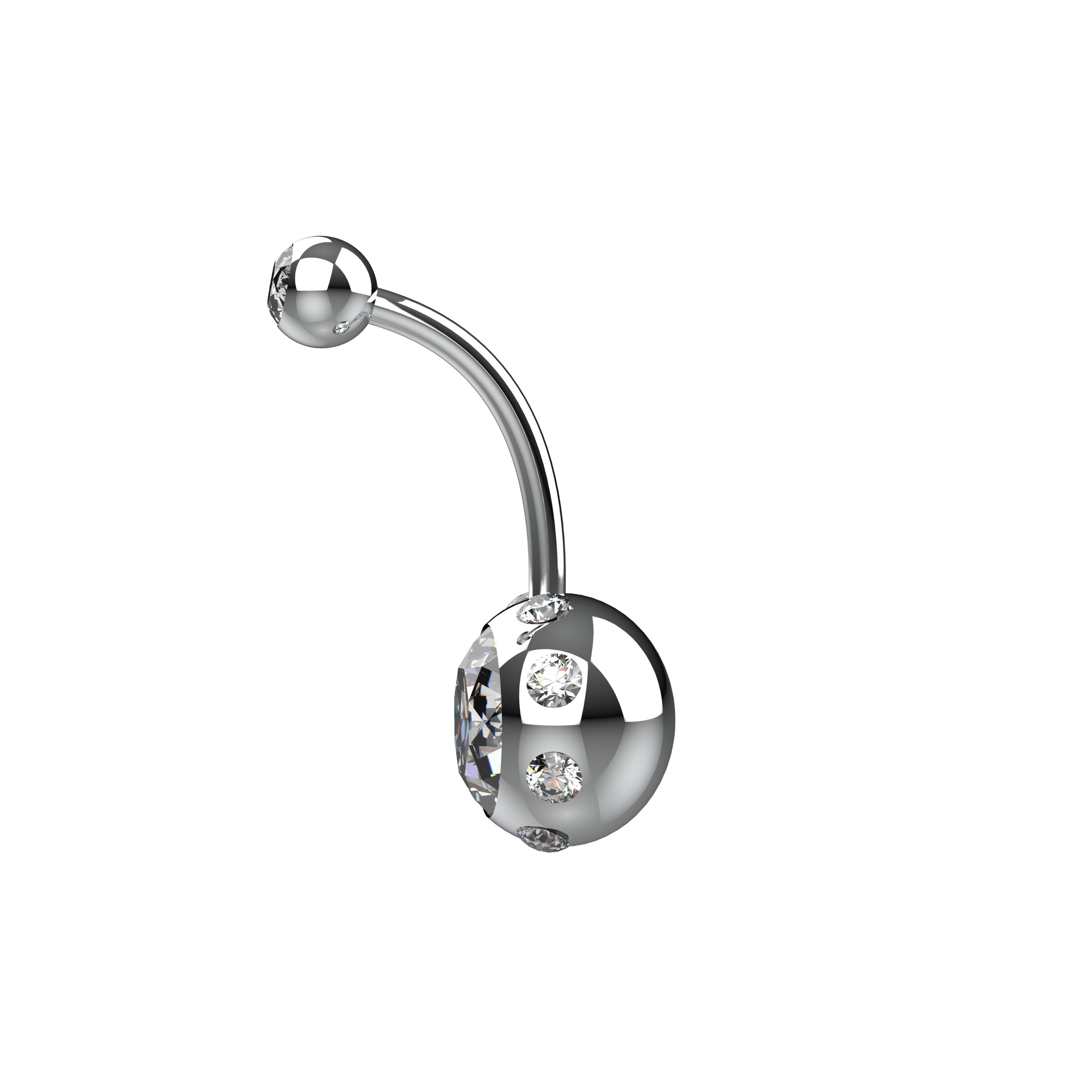 Silver navel ring with a clear gemstone 