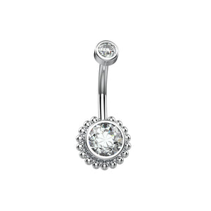 Silver navel ring with clear gemstones 