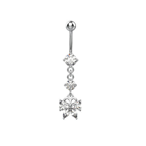 Silver belly rings with clear gemstones