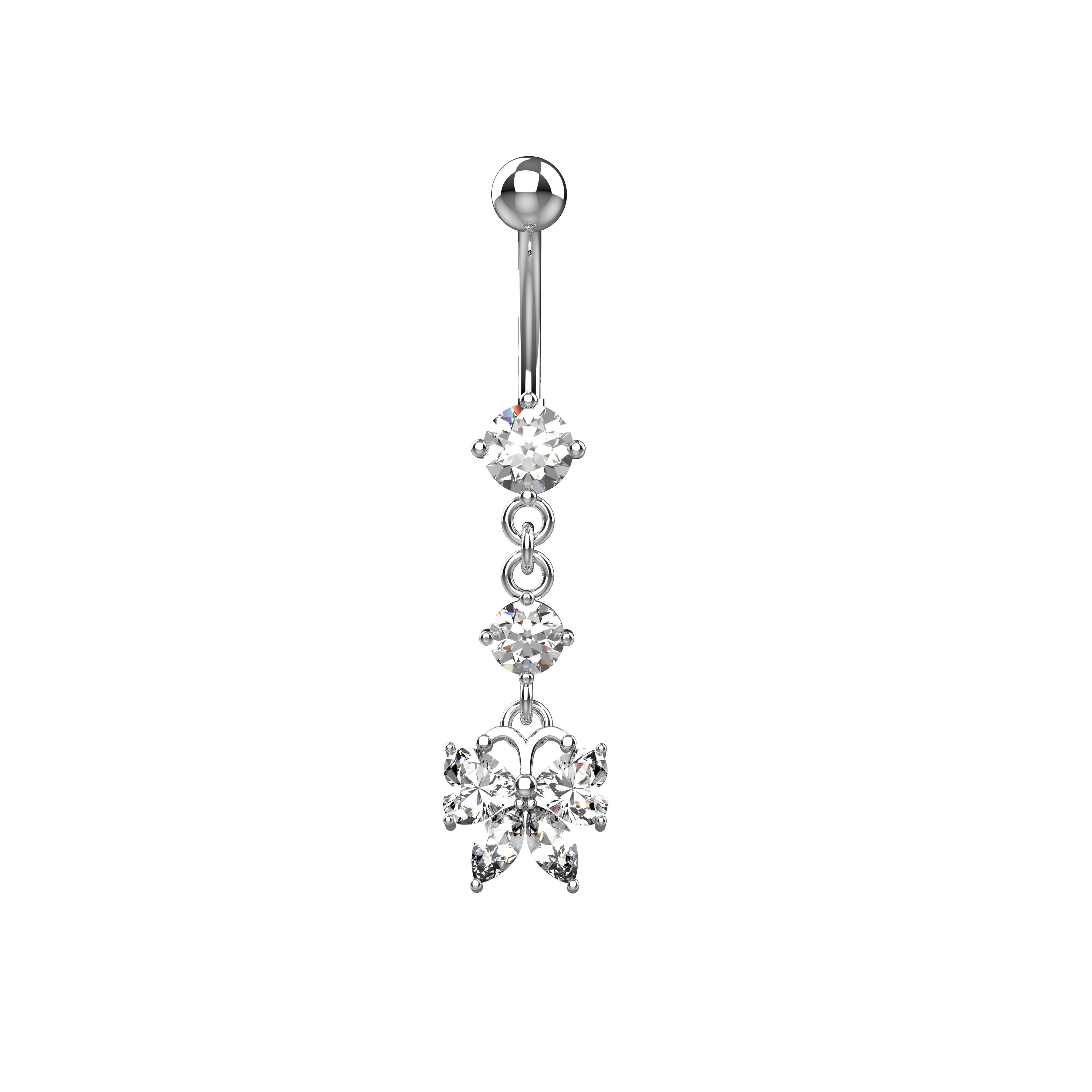 Silver belly rings with clear gemstones