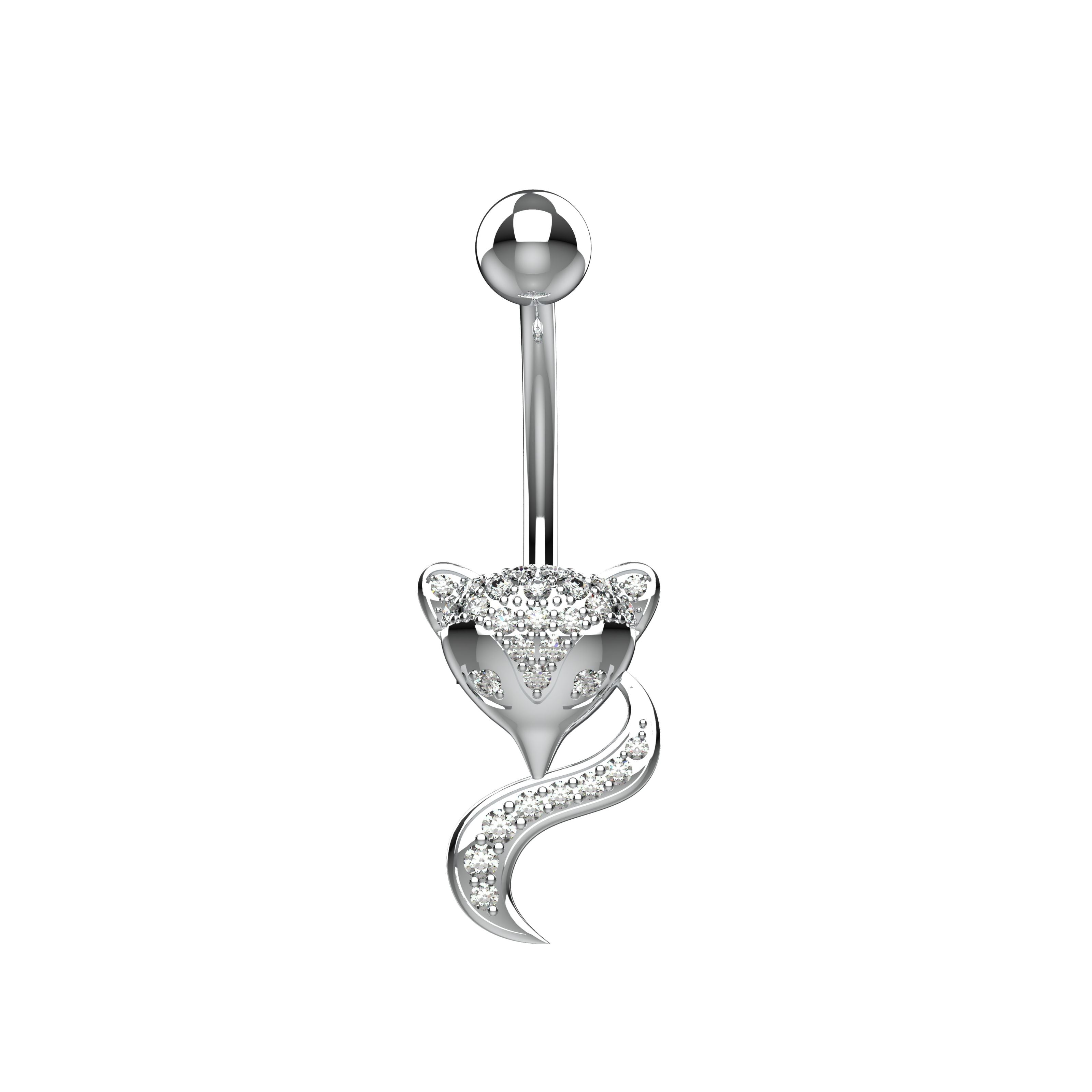 Silver belly button ring with a fox design 