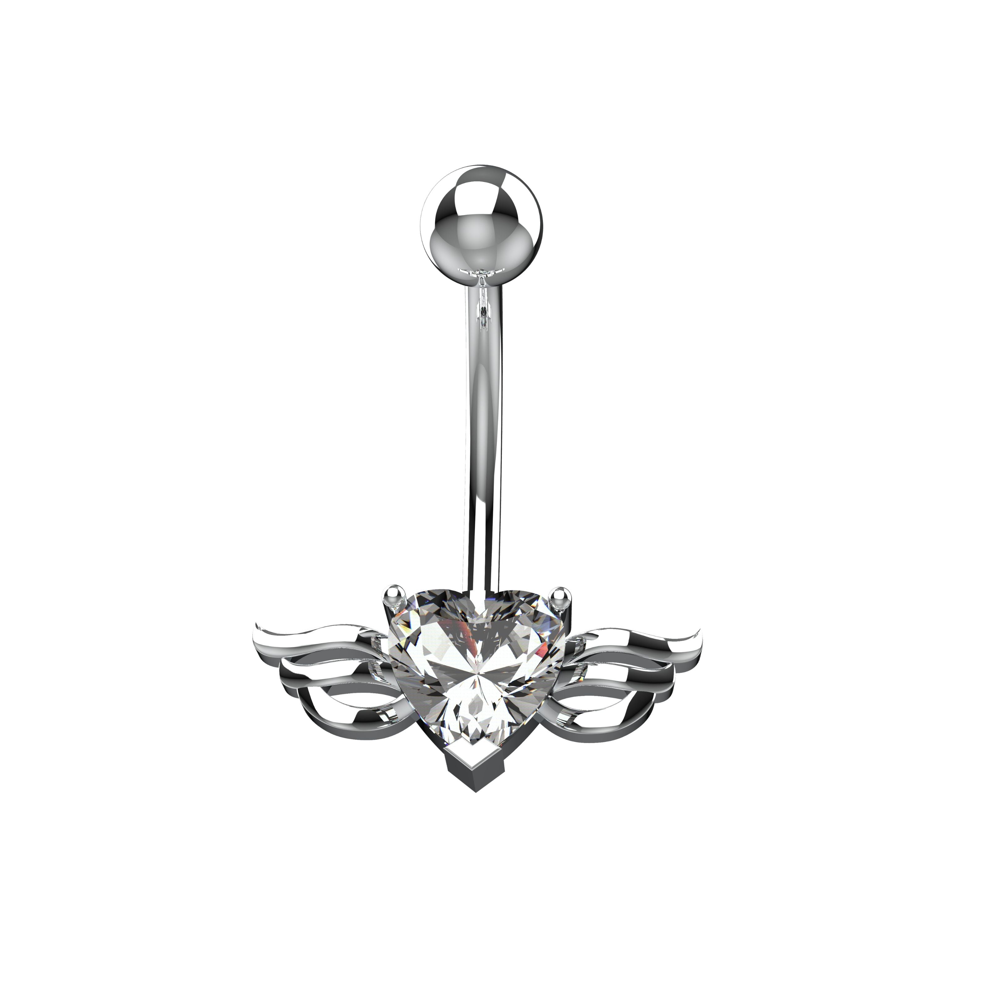 Silver navel ring with angel wing 
