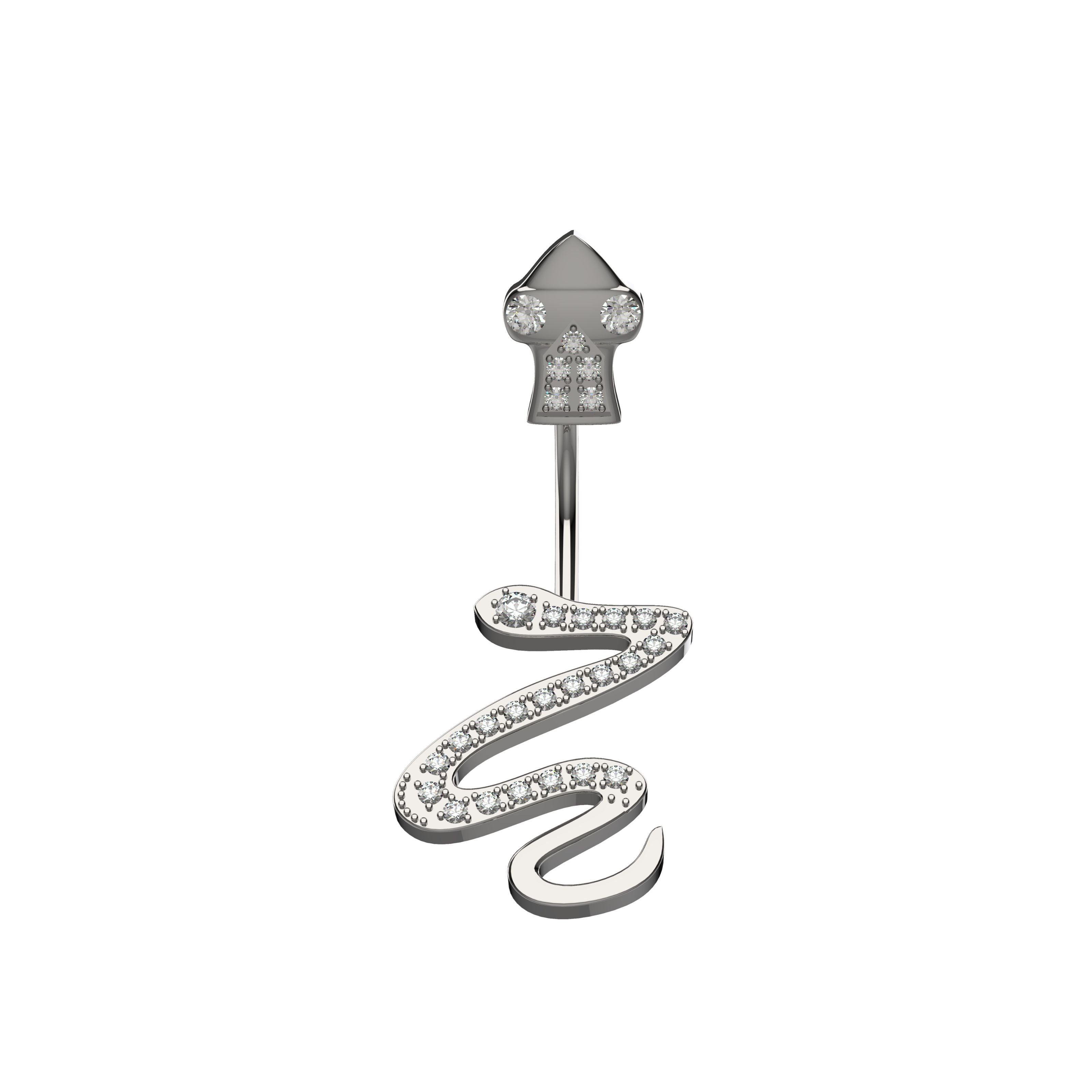 Silver snake belly button ring with arrow and curved design 