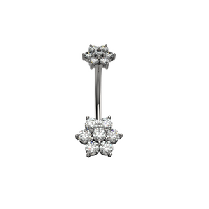 Silver belly button ring with floral design 