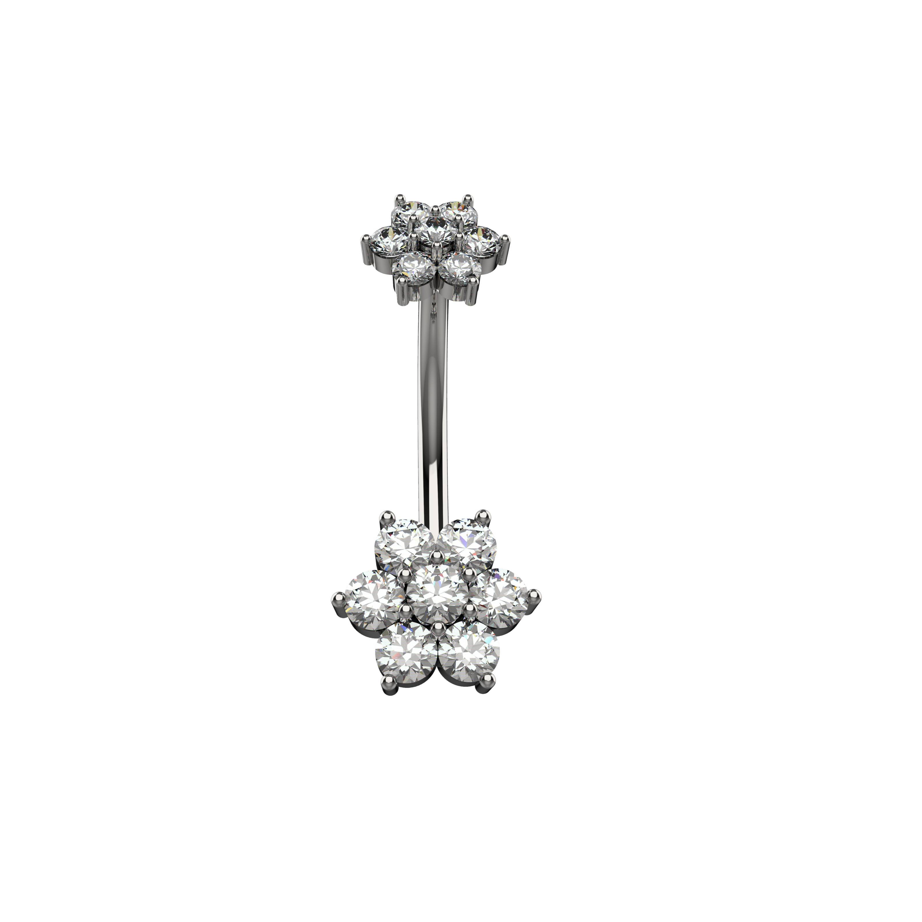 Silver belly button ring with floral design 