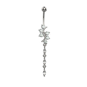 Silver belly button ring with floral design 